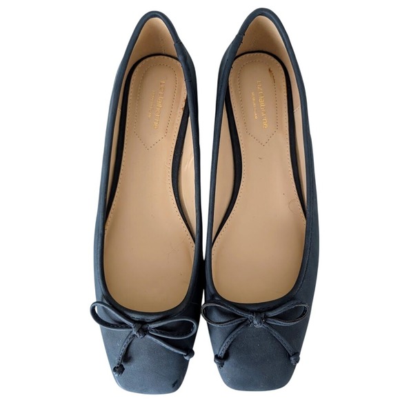Blue Square Toe Ballet Flats‎ Bow Faux Suede Women 8.5 Minimalist Preppy Office - Picture 5 of 9